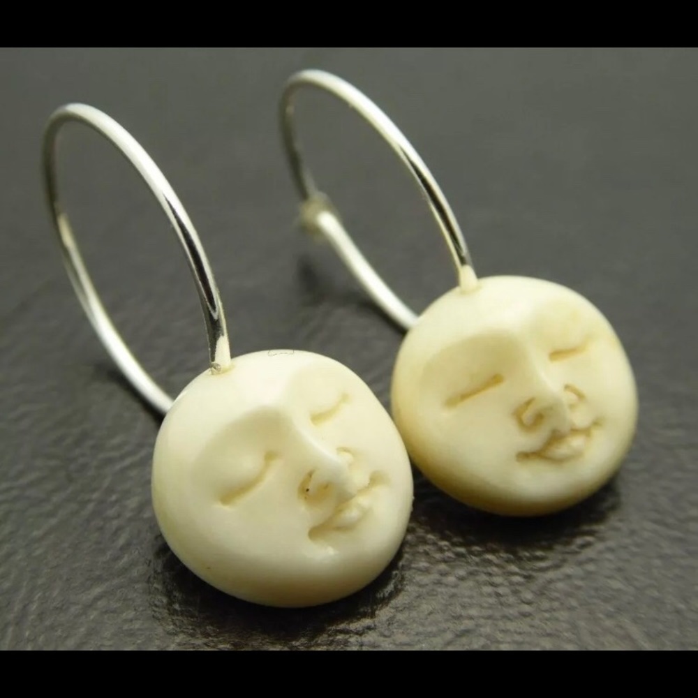 Carved Moon Face Earrings - ISO